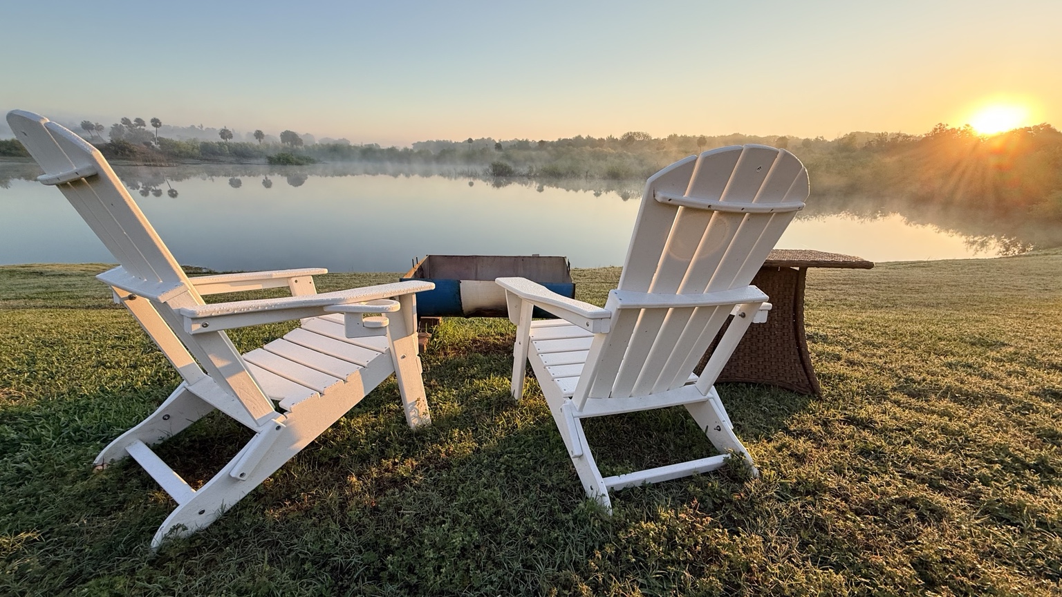 Sunrise lakefront firepit
